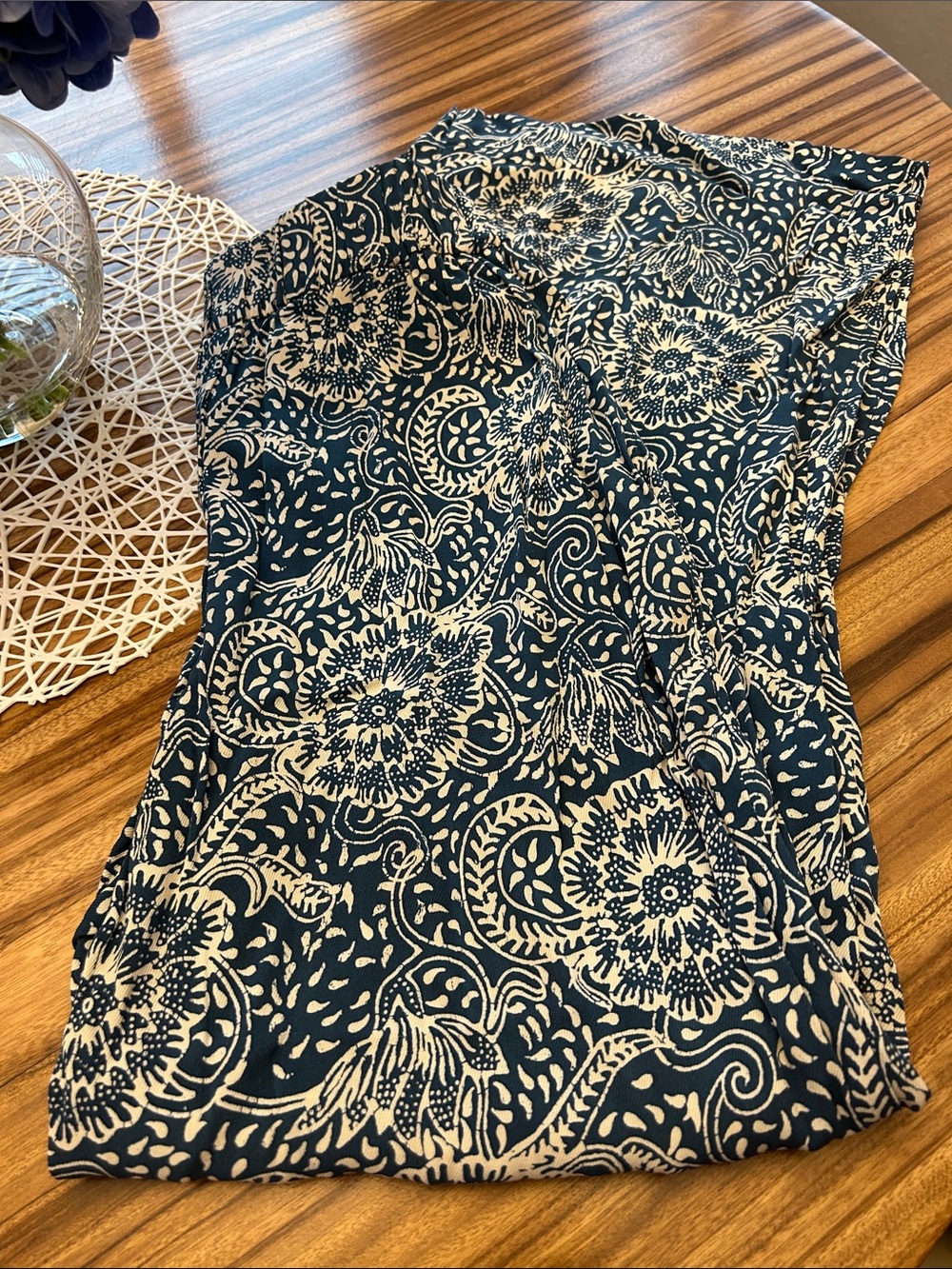 Navy and Cream Floral Print wide leg/slit pants